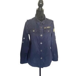 Ashley By 26 International Utility Army Shirt Navy Blue Womens  S